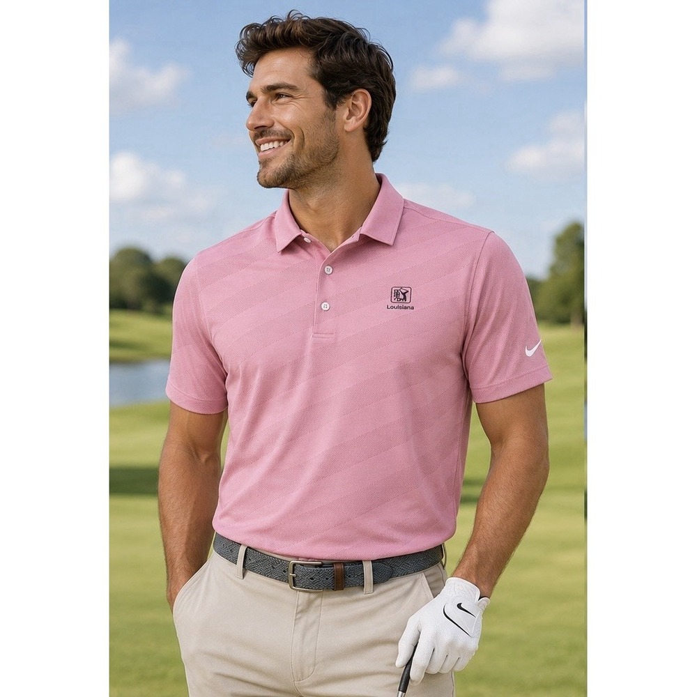 Nike Tiger Woods TPC Louisiana Golf Polo Shirt Men's Large Pink Dri-Fit #AA13